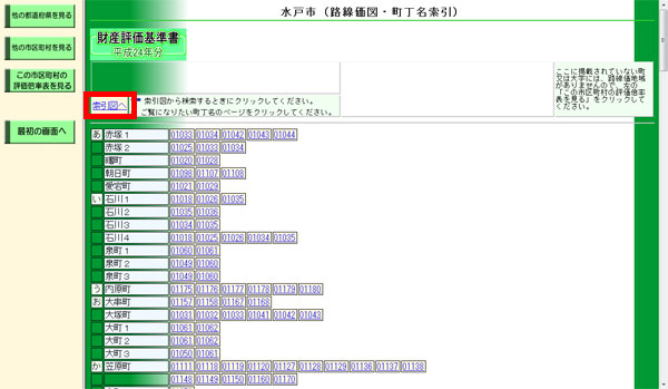 財産評価基準書-路線価図-町丁目索引